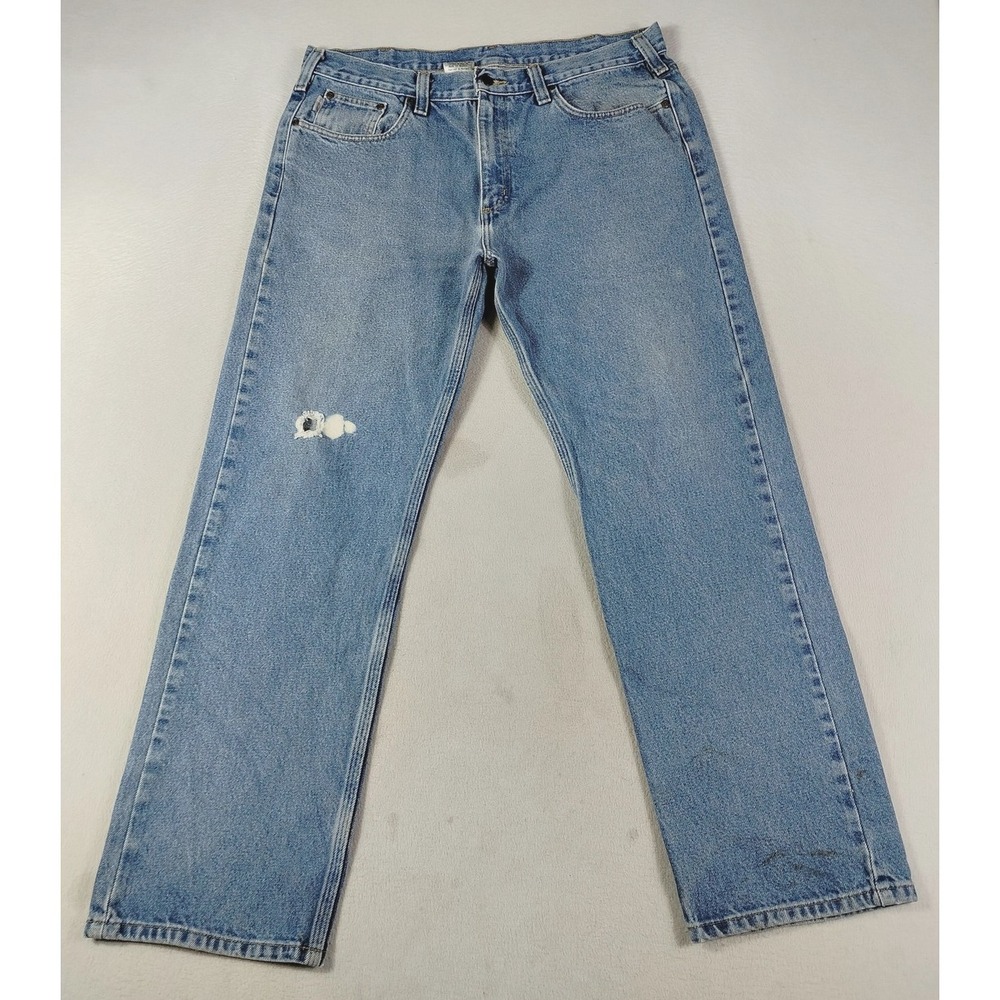 Carhartt Jeans Mens 38 Blue Distressed Straight Denim B480 DVB Thrashed Workwear